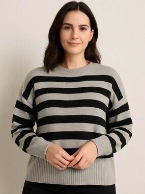 Industry Republic Women's Striped Viscose Blend Sweater in Gray Black Size Large